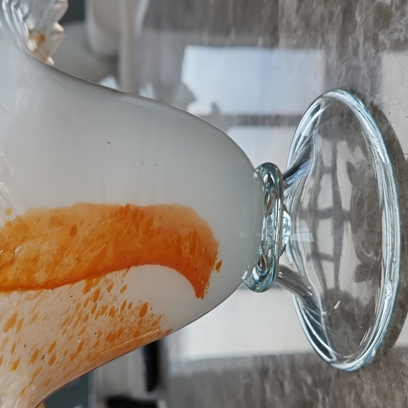 Hand Blown Basket, 11" Tall, Orange/white/clear - Picture 6 of 6